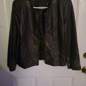 Neiman Marcus Black Leather Jacket with Gold Studs